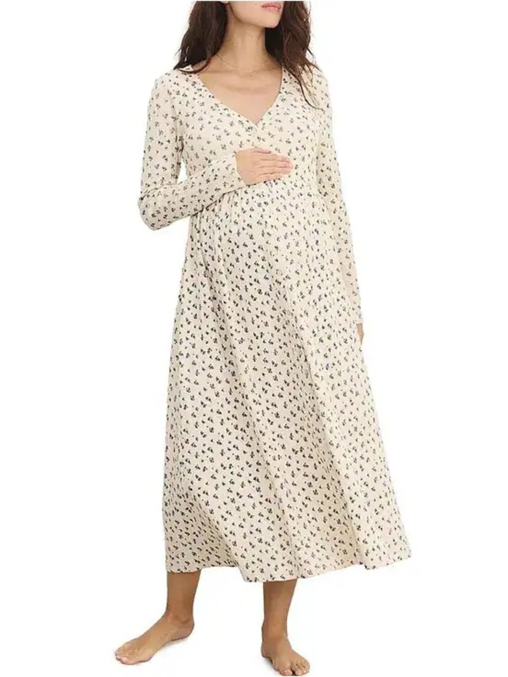 Hatch Cream Floral V-Neck Long Sleeve Maxi Maternity Dress
